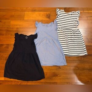 H&M Girls' Dress Trio - Navy, Light Blue, White with Blue Stripes